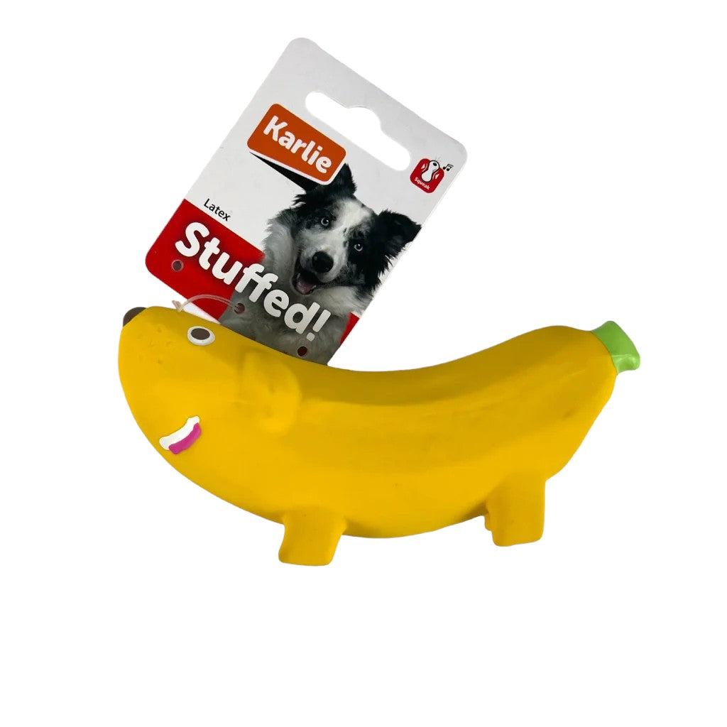 Rubber banana hot sale dog toy