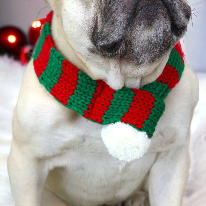 Christmas PomPom Striped Scarf